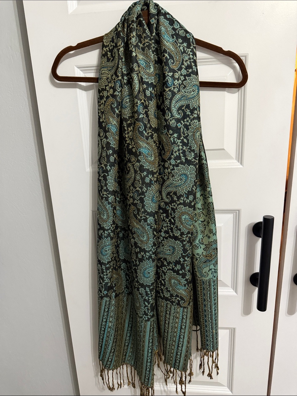 Printed Paisley scarf wrap in Teal and Black